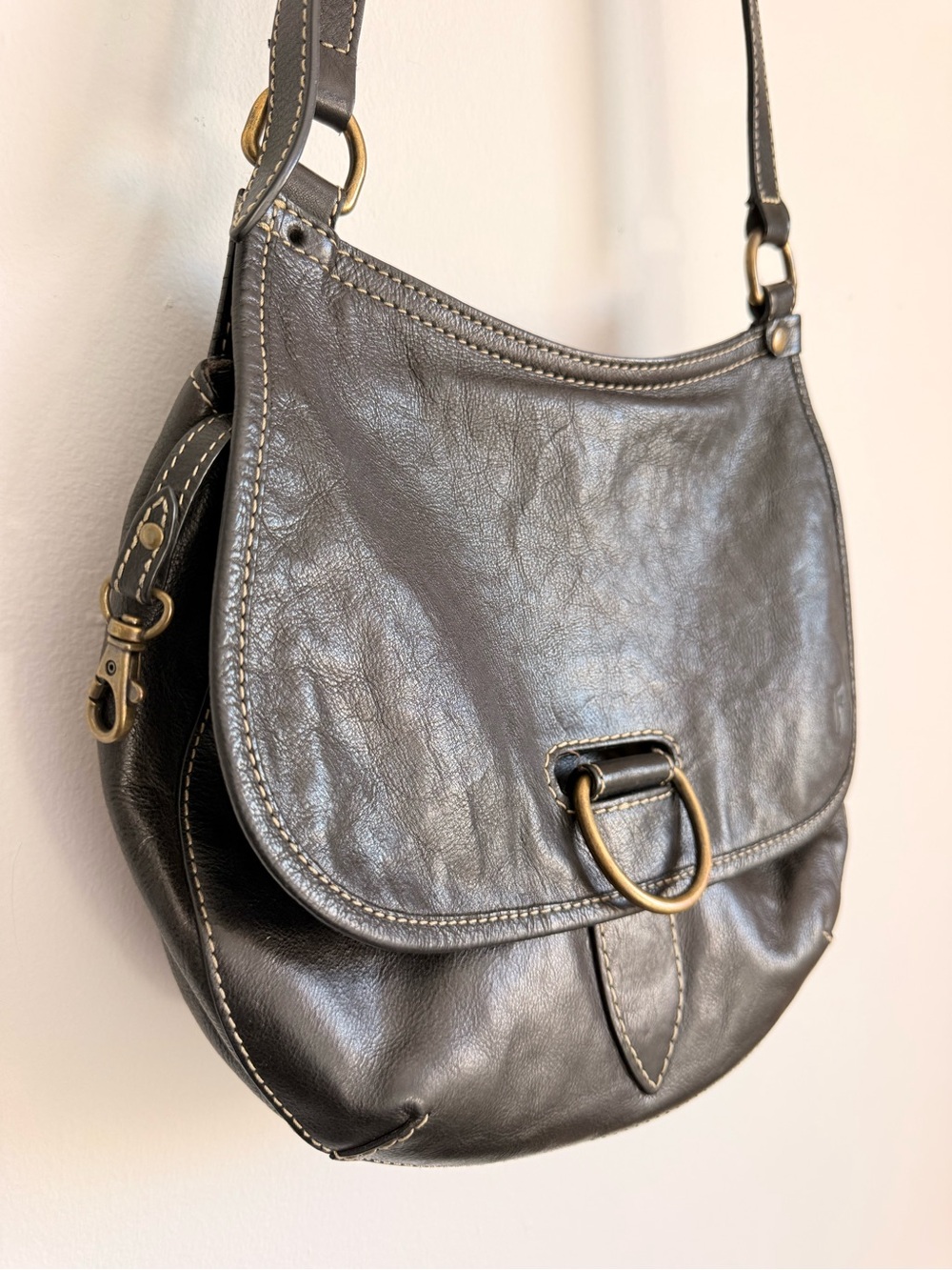 Frye Dark Brown Genuine Leather Crossbody Saddle Bag